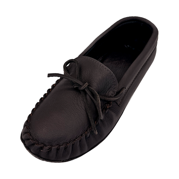 Men s Soft Sole Dark Brown Double Deerskin Leather Moccasin Slippers Wide Width 13