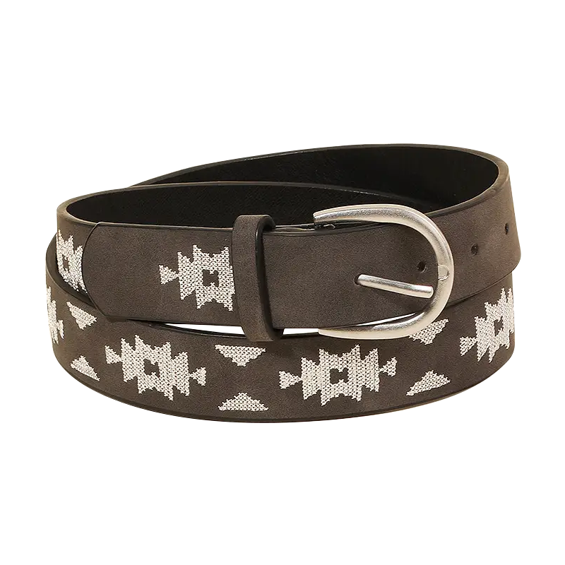 Western Boho Embroidered Pattern Vegan Leather Belt