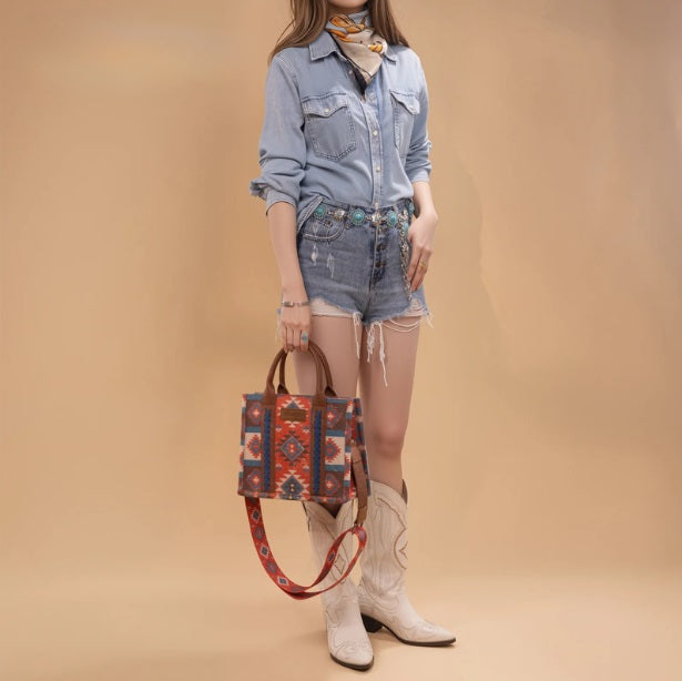 Southwestern Print Small Canvas Tote