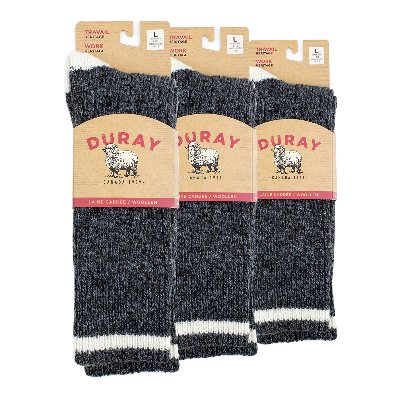 Unisex Wool Denim Blend Work Socks (Pack of 3)