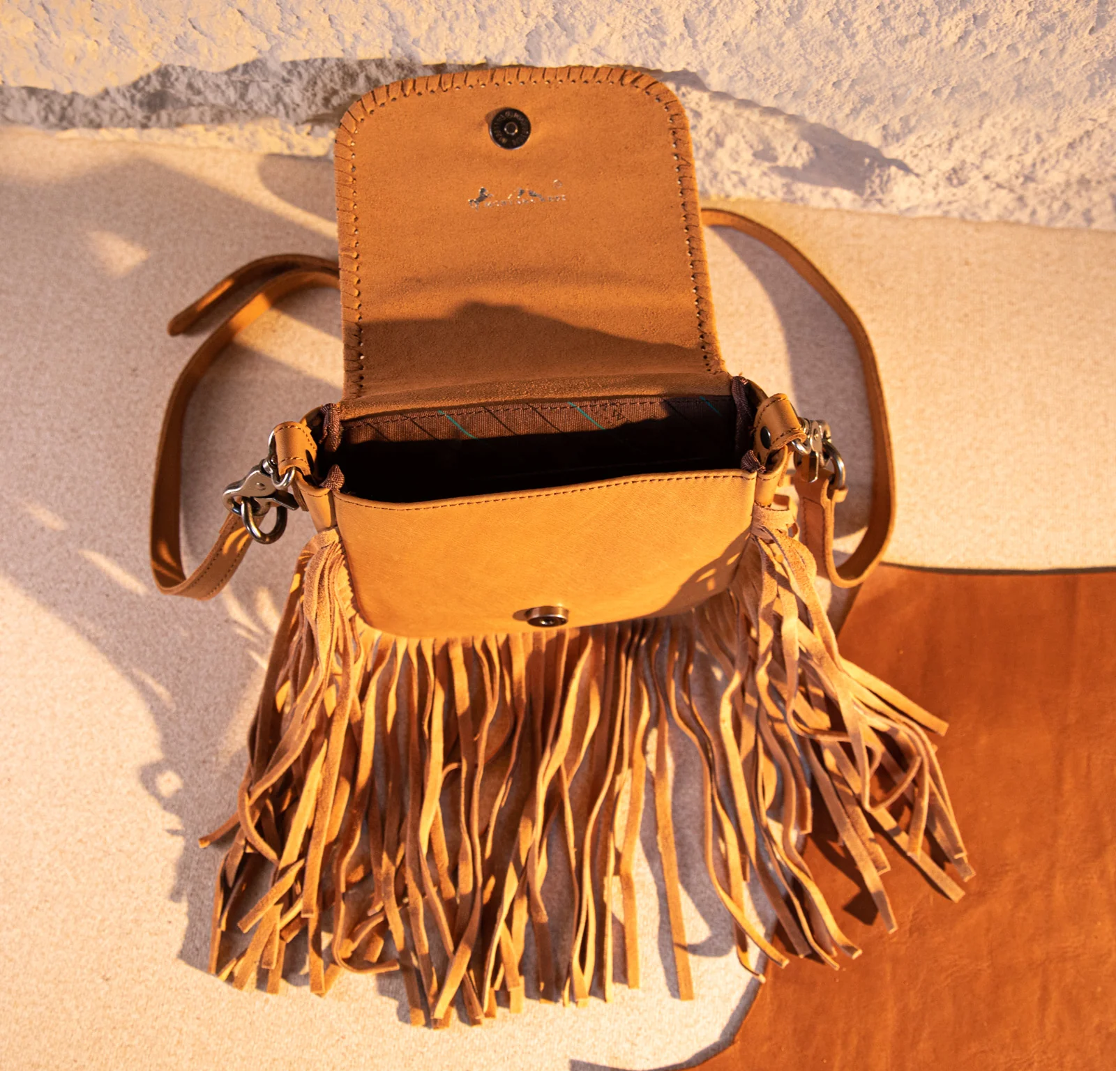 Montana West Genuine Leather Tooled Fringe Crossbody Brown