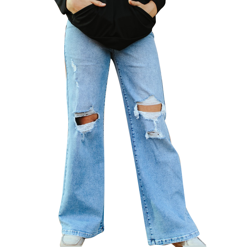 Women's Light Stone Wash Distressed High Rise Jeans