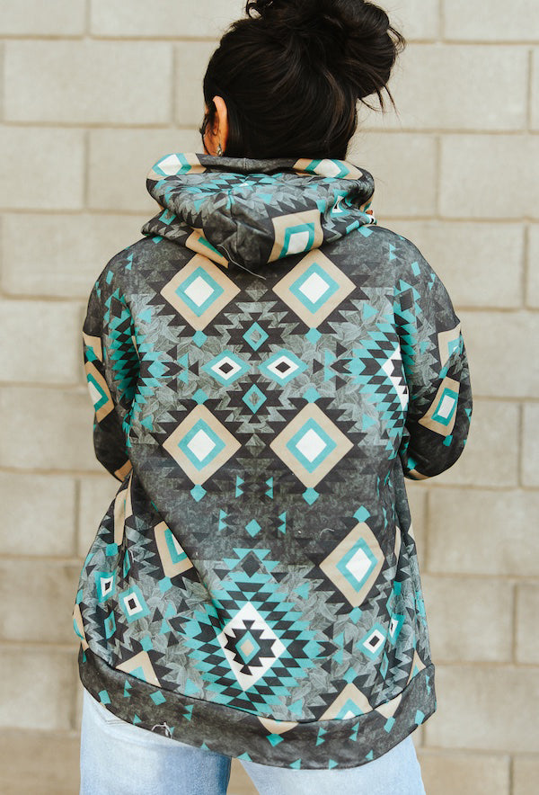 Women's Vintage Aztec Printed Drawstring Hoodie