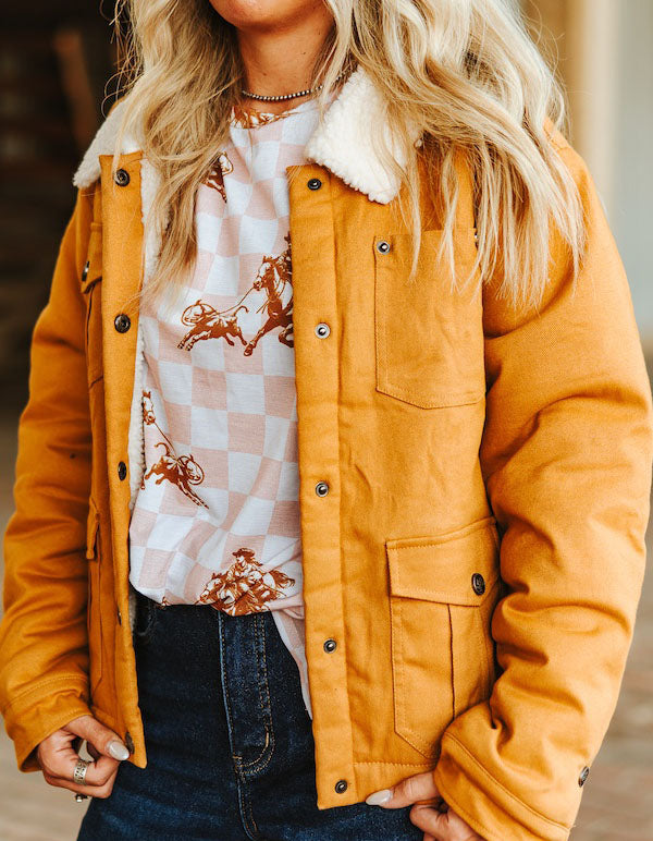 Women's Sherpa Lined Collared Camel Jacket