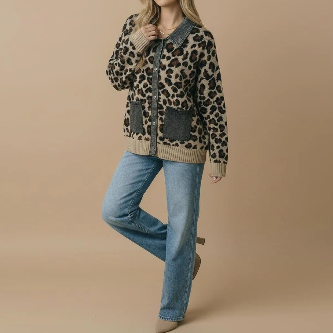 Women's Denim Collar & Cuff Knit Sweater