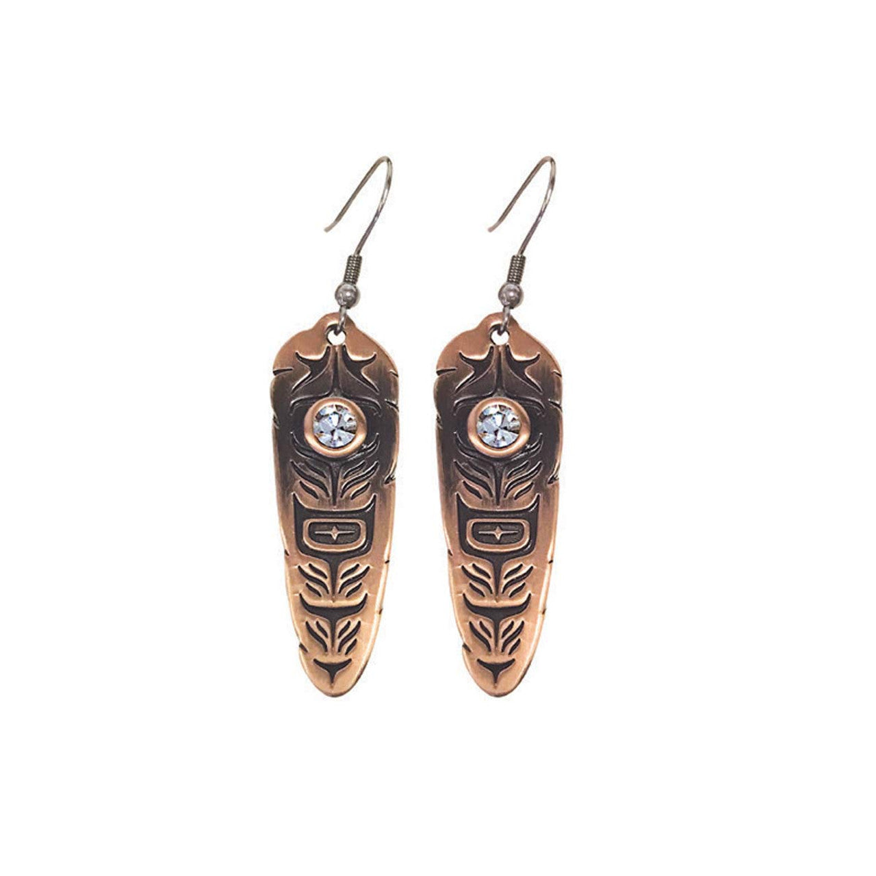 Indigenous Art Sacred Feather Copper Drop Earrings by Native Northwest
