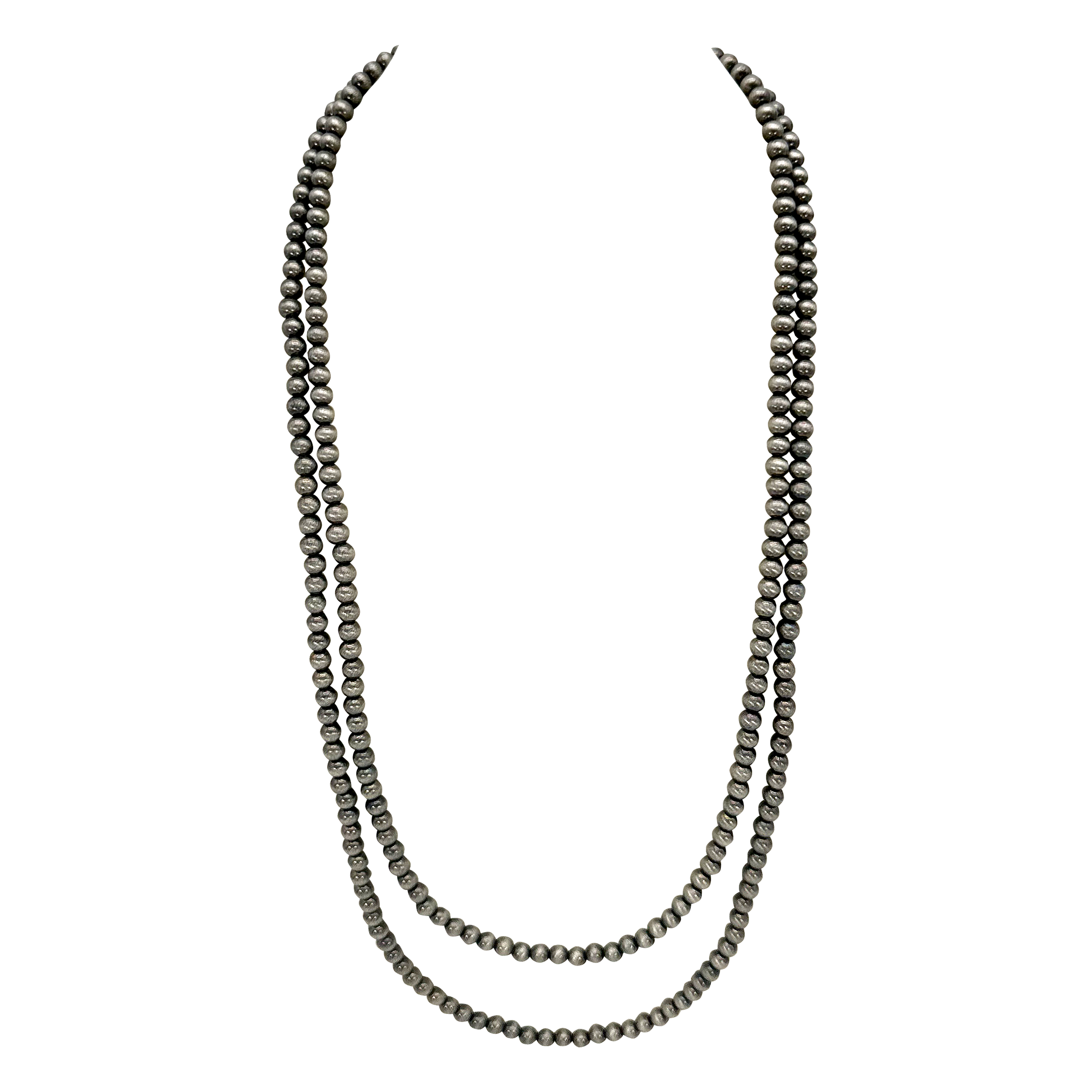Navajo Pearl Long Silver-Tone Bead Necklace