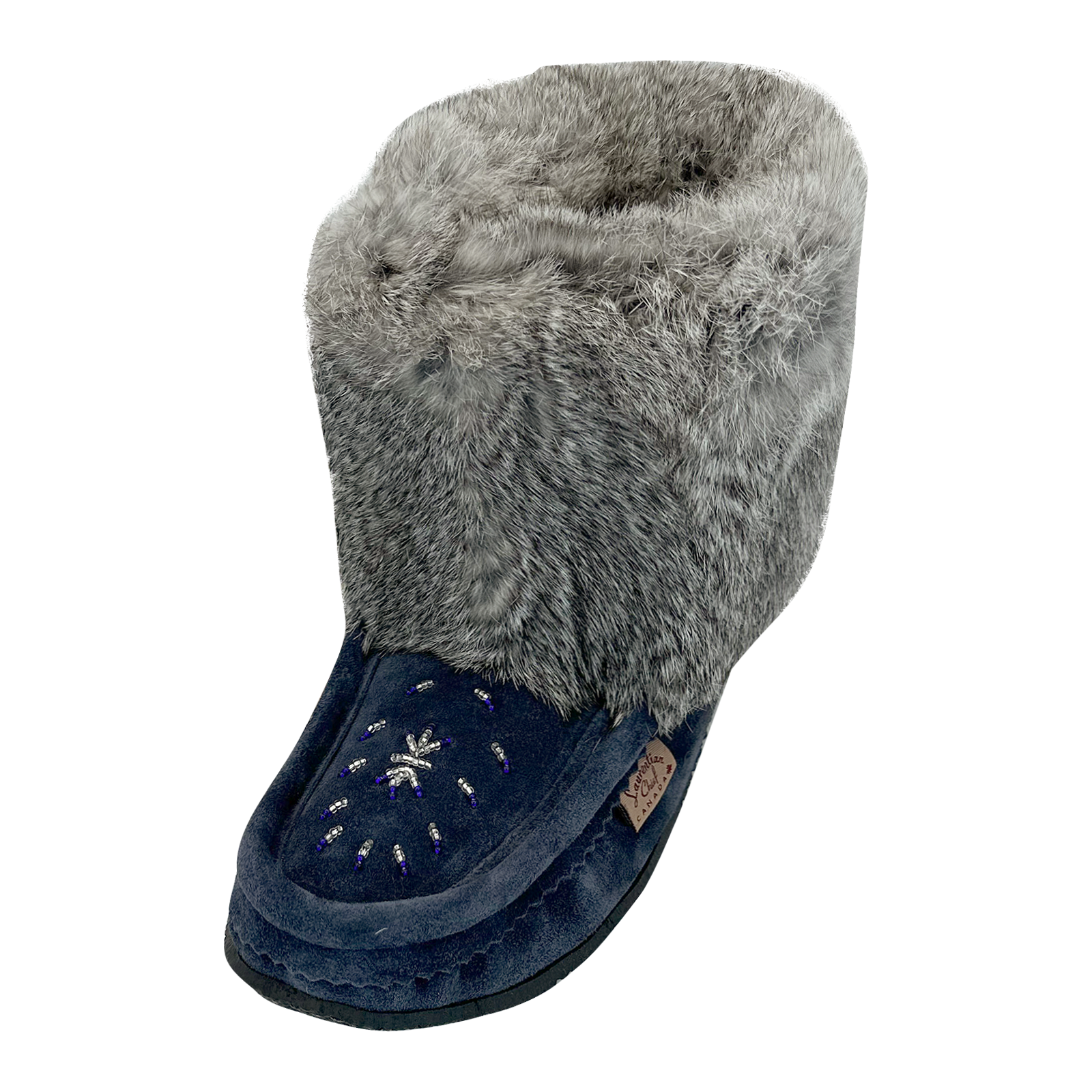 Women's Tsar 8" Black Rabbit Fur Moccasin Boots (Final Clearance)