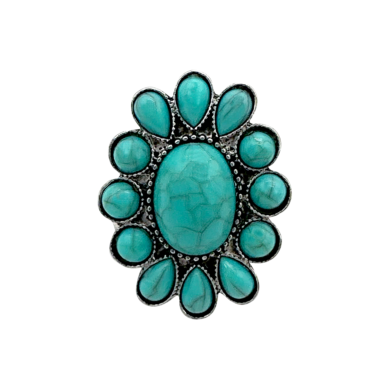 Silver Stretch Concho Turquoise Ring