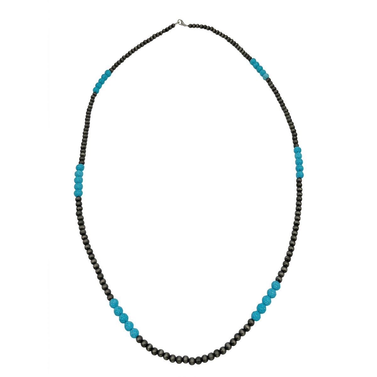 Navajo Pearl Long Silver-Tone & Turquoise Bead Necklace