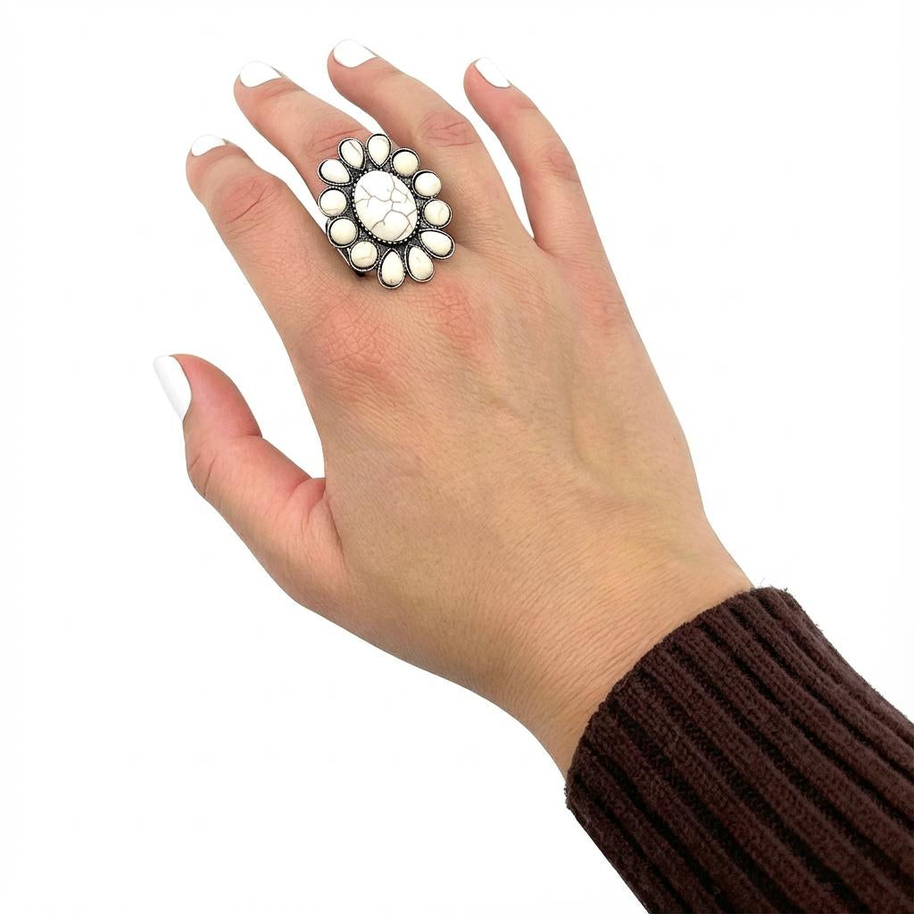 Silver Stretch Concho Turquoise Ring