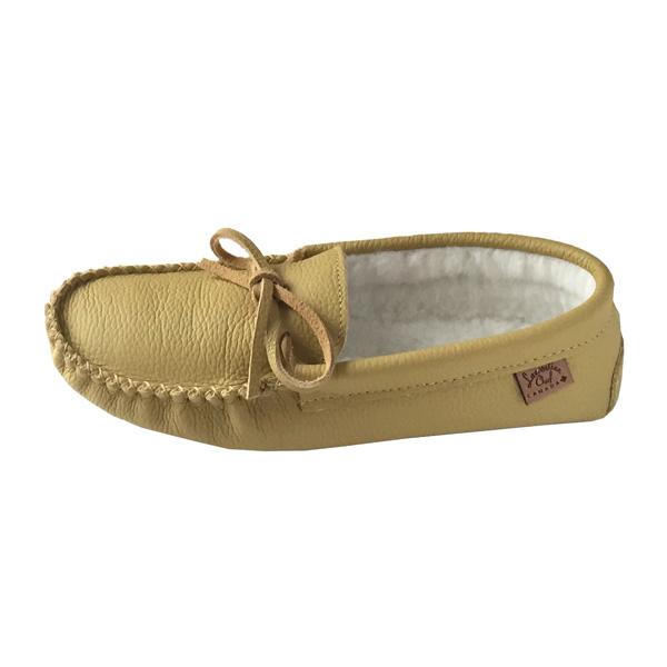 Men s Fleece Lined Genuine Cowhide Tan Leather Moccasins Slippers 9