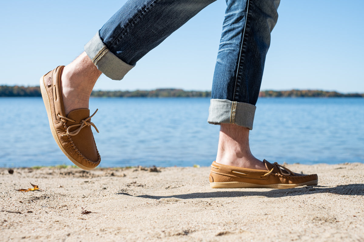 Men's Earthing Moccasin Shoes with Copper Rivet Rubber Soles