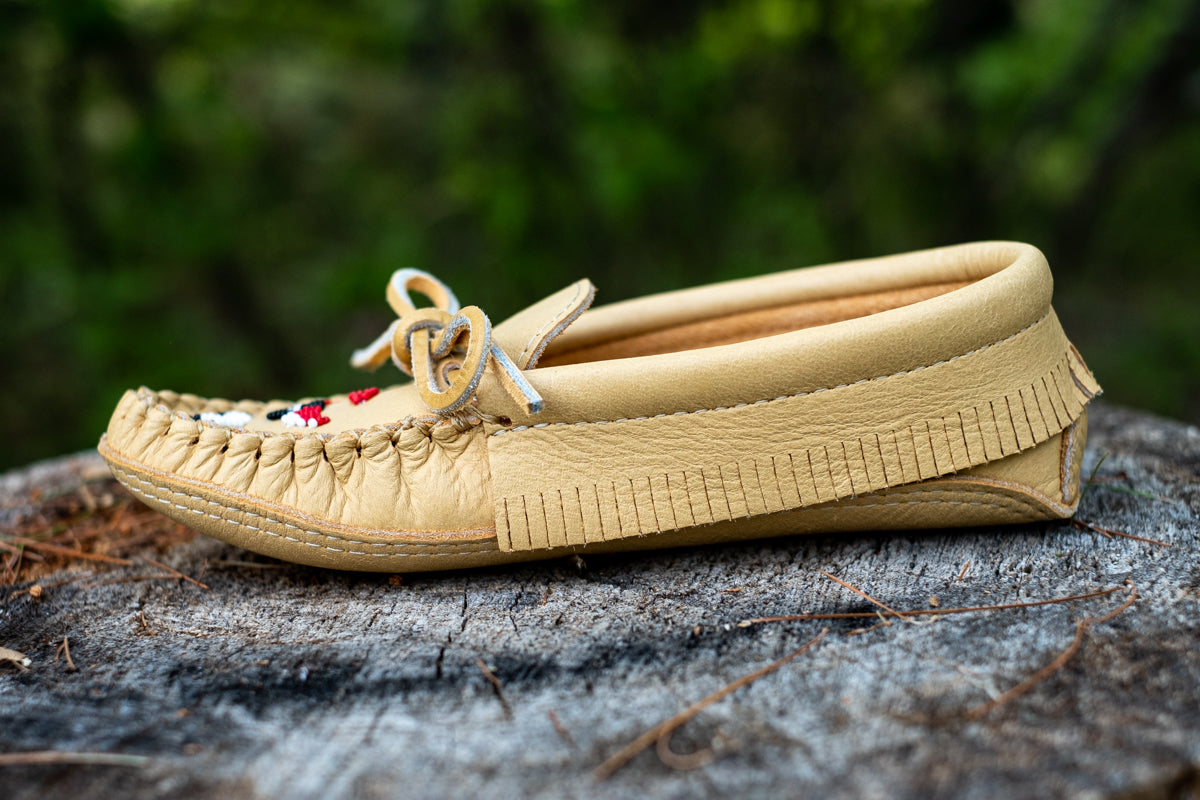 Women's Earthing Moccasins Fringed Beaded Leather