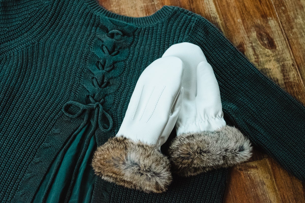 Women's  FINAL CLEARANCE. Rabbit Fur Leather Mittens
