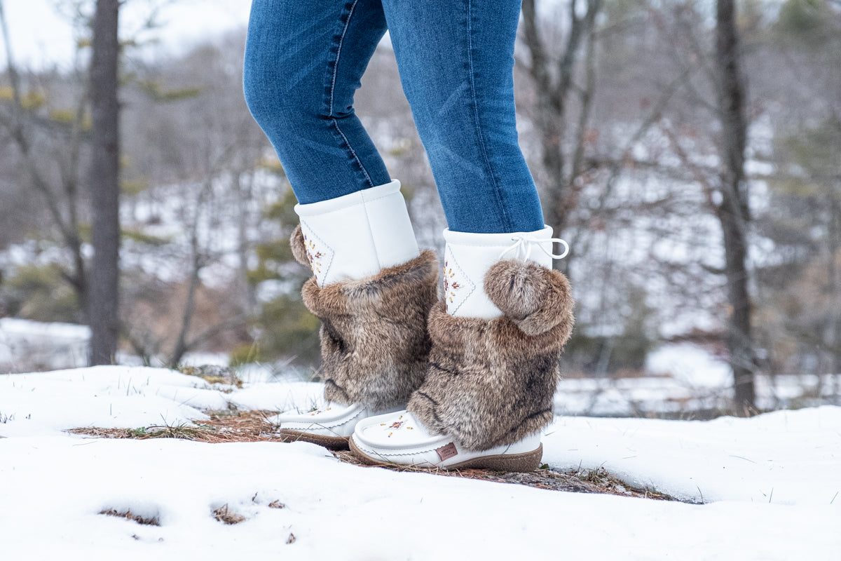 Women's SALE 13" Leather Mukluks with Coyote or Rabbit Fur