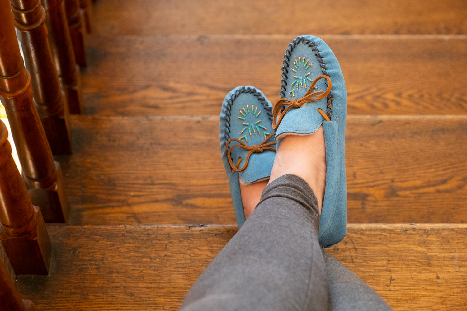 Women's Lined Beaded Suede Moccasins
