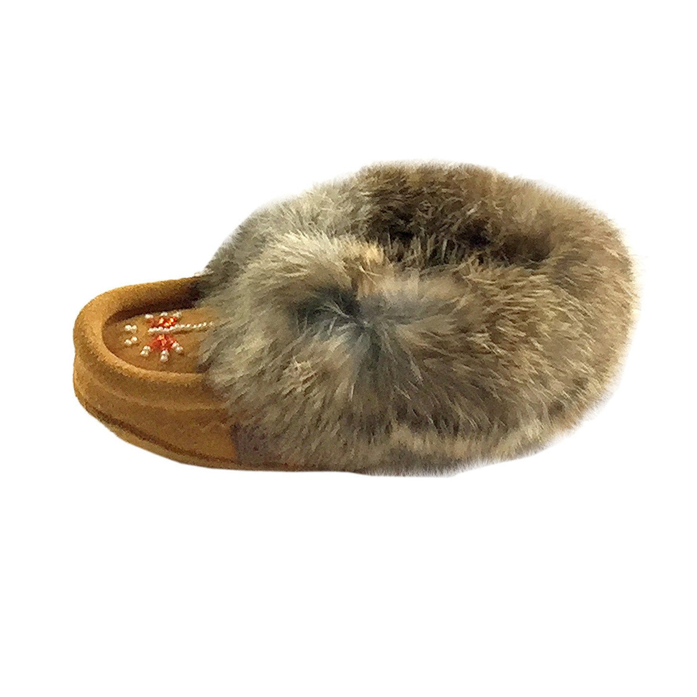 Children's Lined Rabbit Fur Indian Tan Beaded Moccasins