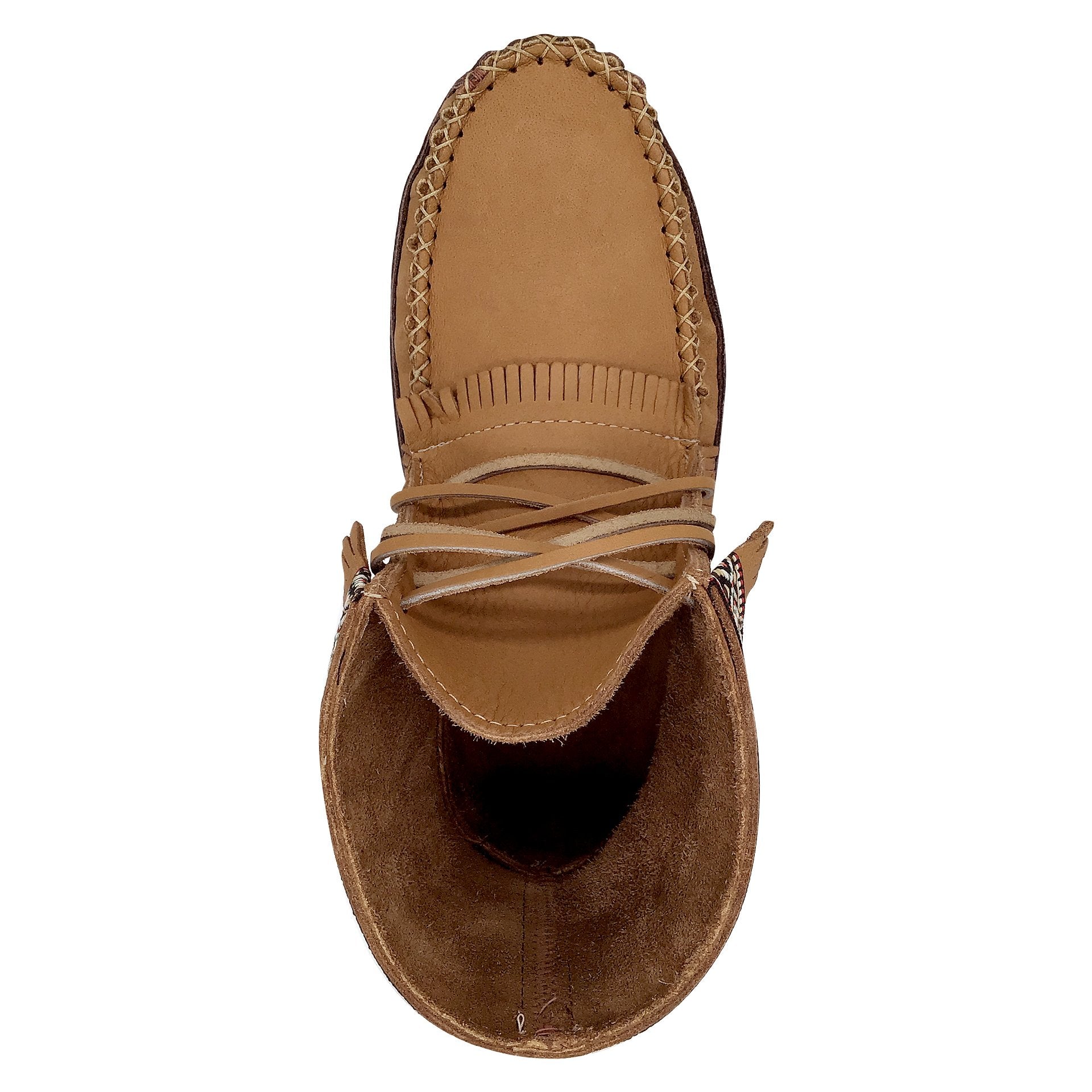 Men's Earthing Moccasin Boots Native Braid Fringed Leather Ankle