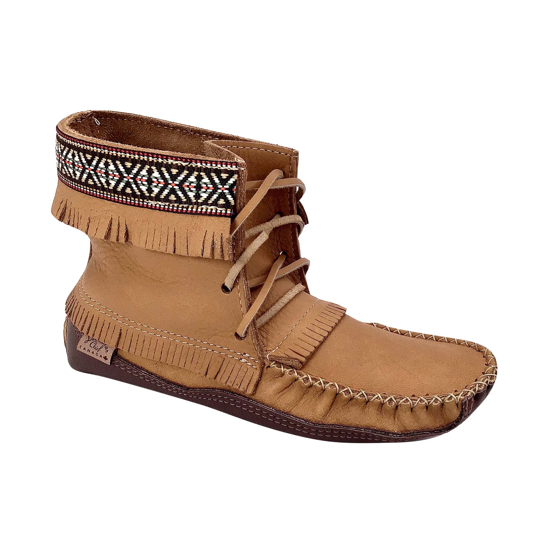Men's Earthing Moccasin Boots Native Braid Fringed Leather Ankle