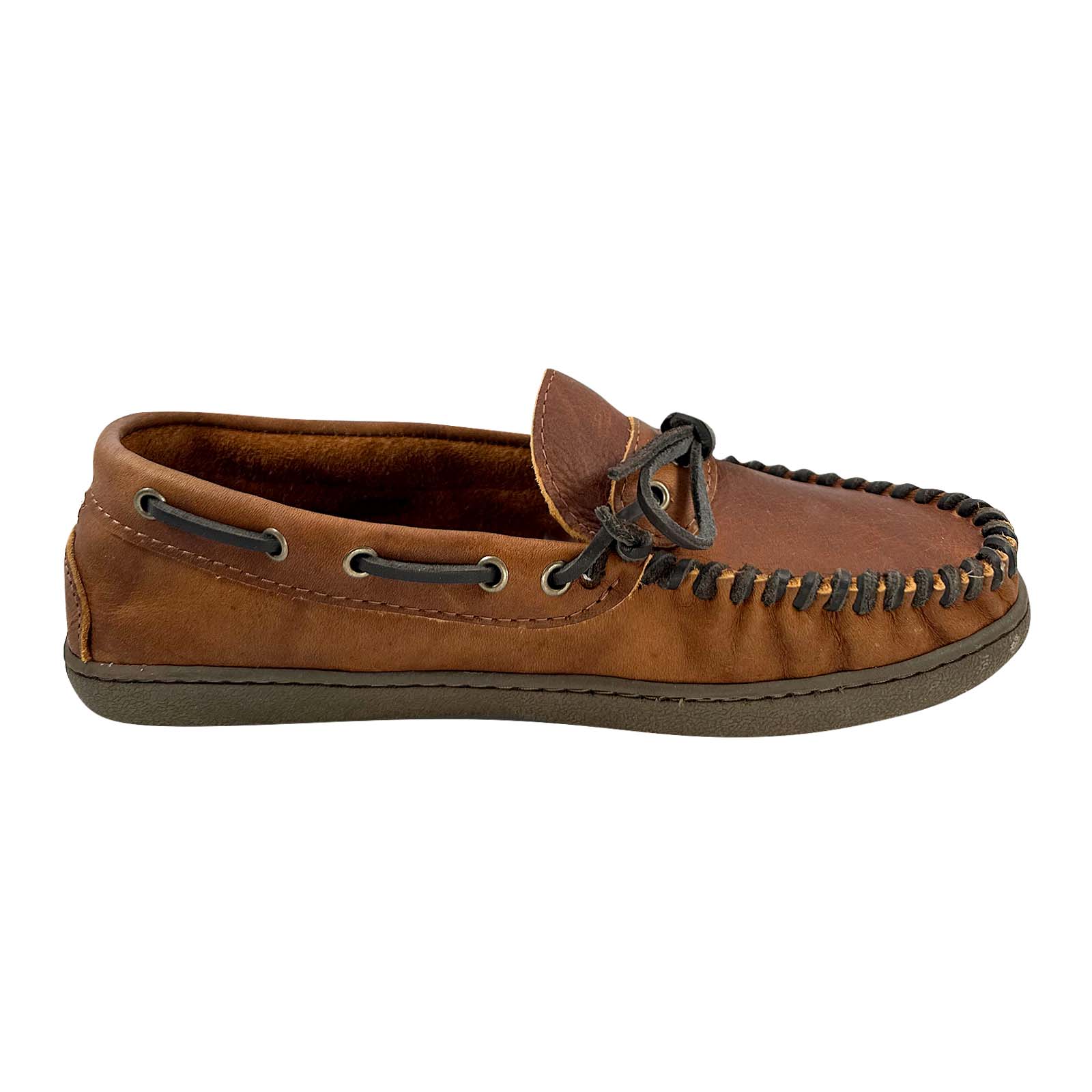 Men's Wide Moccasin Shoes with Rubber Sole & Copper Rivet for Earthing
