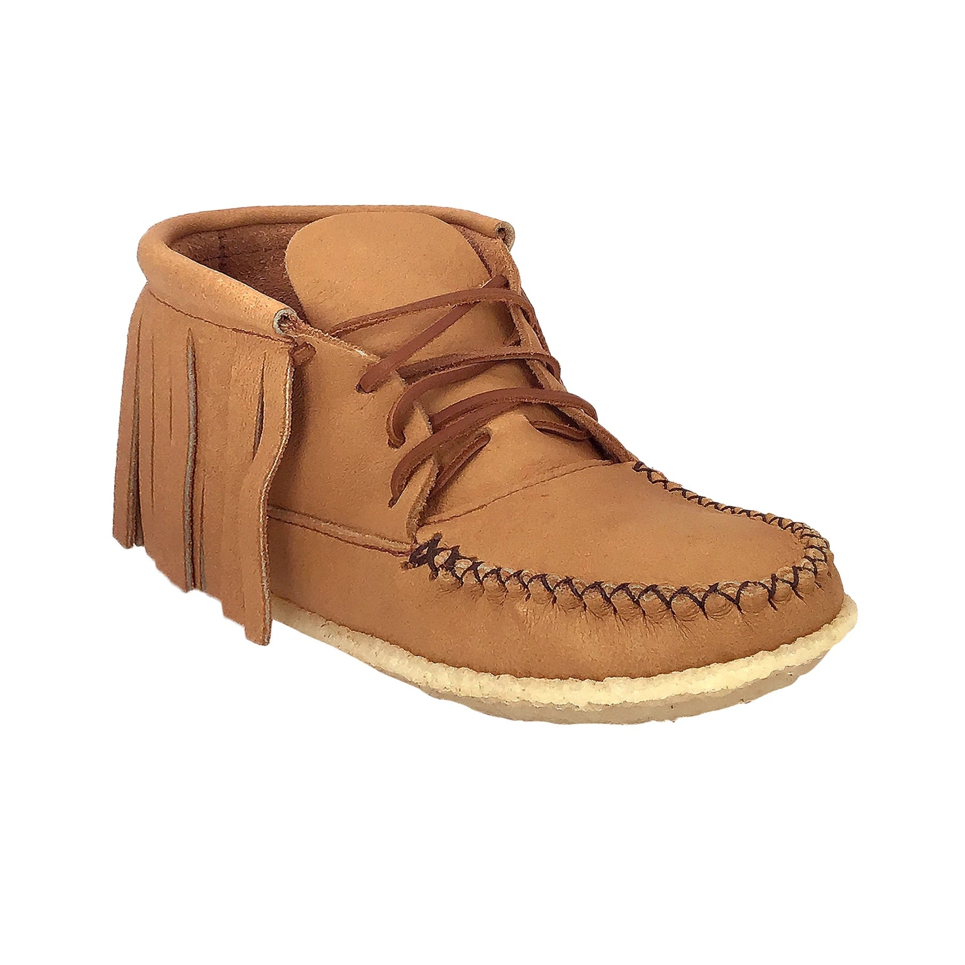 Women's Earthing Moccasin Boots with Copper Rivet Ankle Fringe Crepe Sole