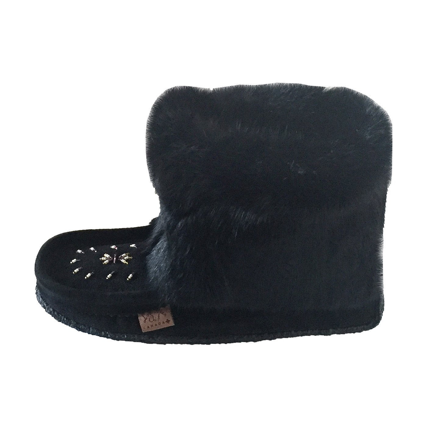 Women's Tsar 8" Black Rabbit Fur Moccasin Boots