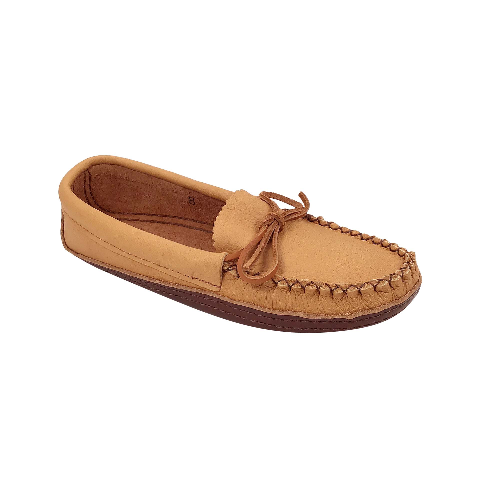 Women's Earthing Moccasins Moose Hide Heavy Oil Tan Leather Sole