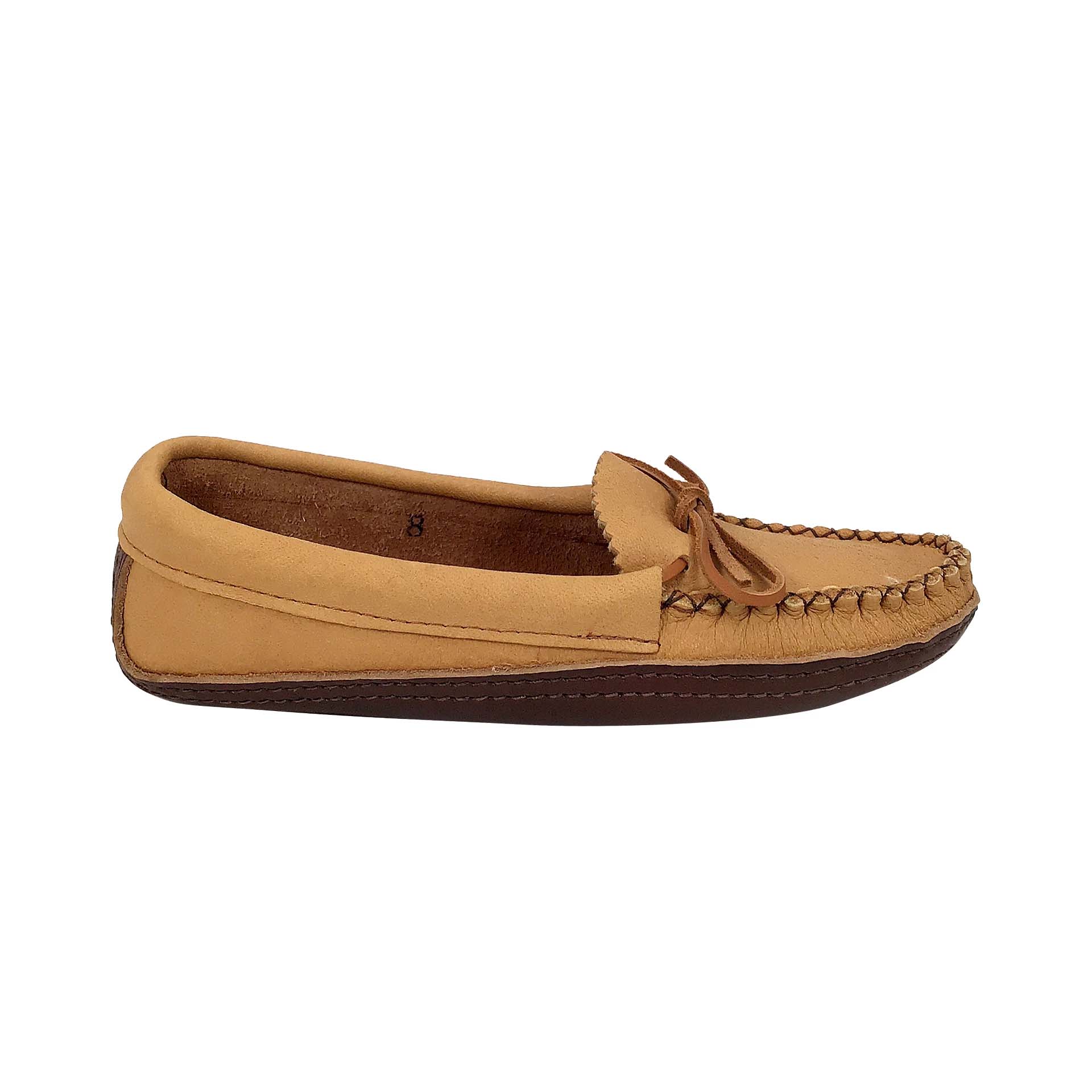 Women's Earthing Moccasins Moose Hide Heavy Oil Tan Leather Sole