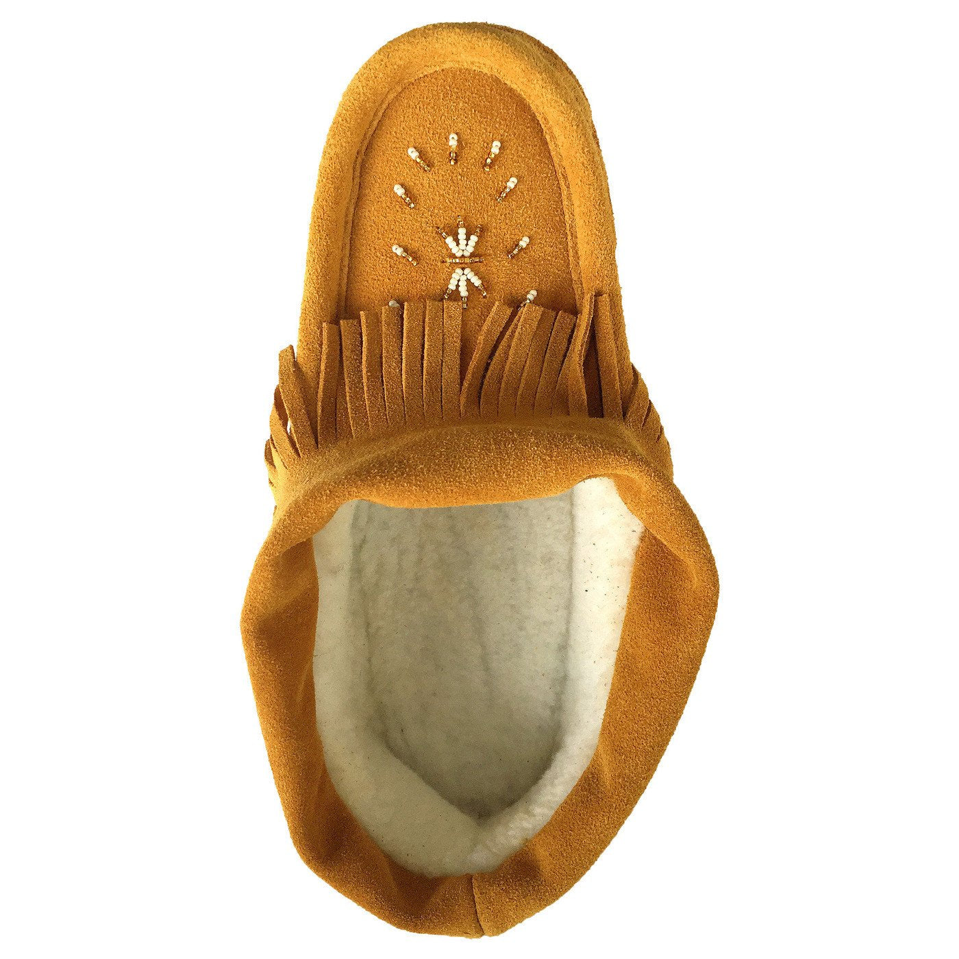 Women's Fleece Lined & Beaded Moccasin Slippers with Stylish Fringe – The  Brown Bear Distributions Inc.