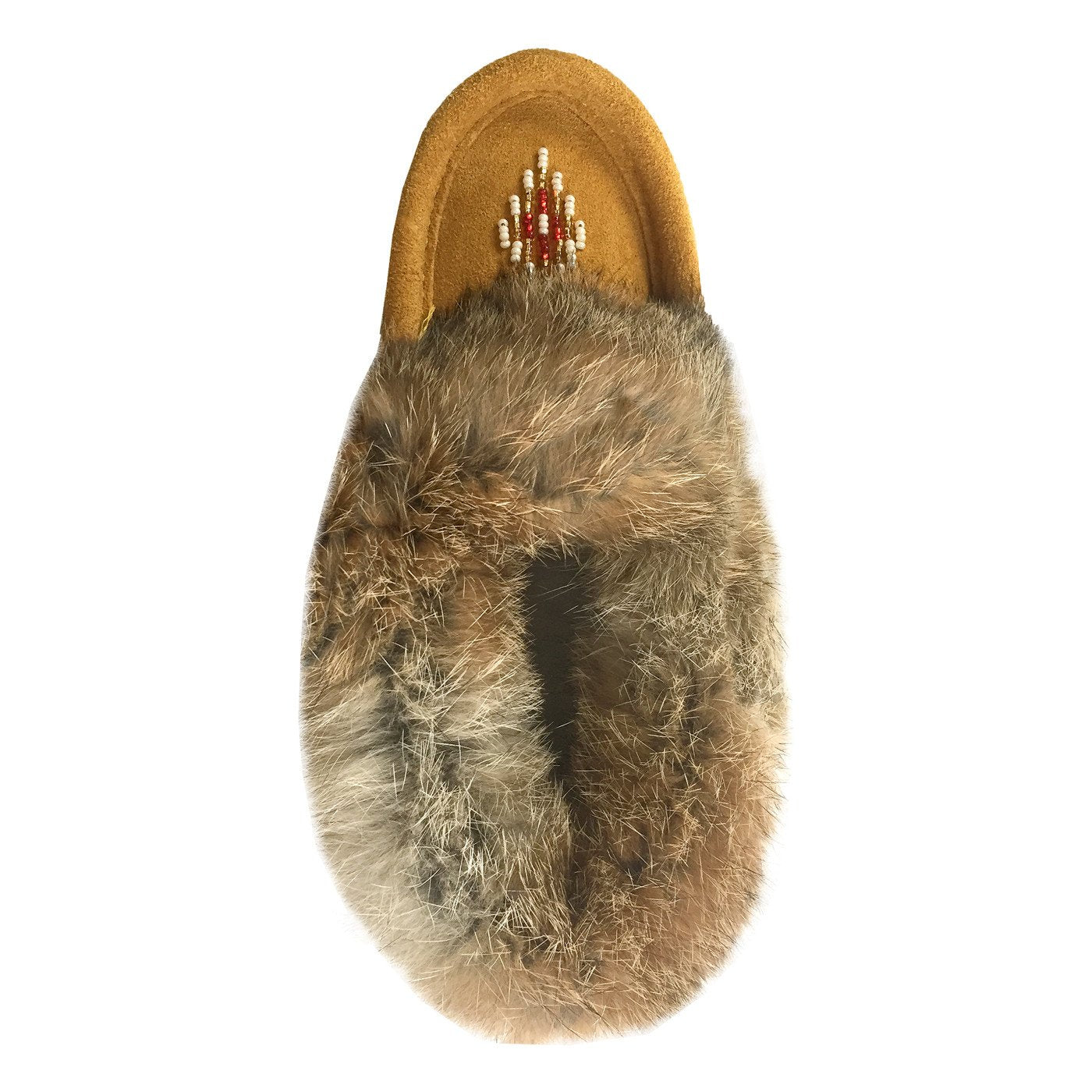 Children's Lined Rabbit Fur Indian Tan Beaded Moccasins